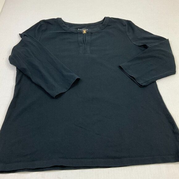 Talbots T-Shirt FADED Black Stretch Tee 3/4 Sleeve Cotton Blend Top M Medium - Picture 2 of 10